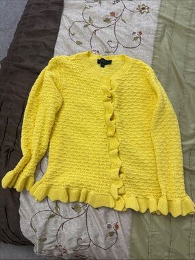 Zara Bright Yellow Ruffle-Trim Knit Cardigan